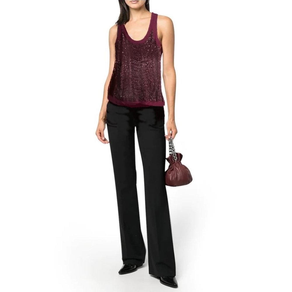 TALBOTS Sequin Front Tank Top Sz L Burgundy